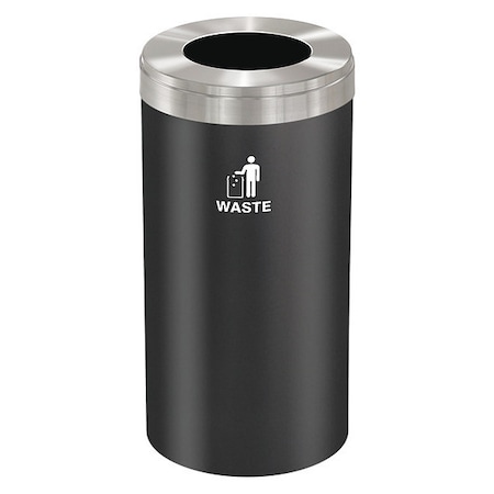 Glaro 23 gal Round Recycling Bin, Funnel Top, Satin Black/Satin Aluminum, Steel, 1 Openings W-1542BK-SA-W