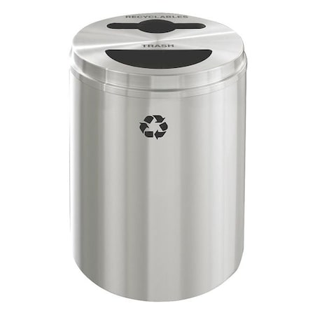 Glaro 33 gal Round Recycling Bin, Open Top, Satin Aluminum, Aluminum, 2 Openings MT-2032SA-SA-R/T