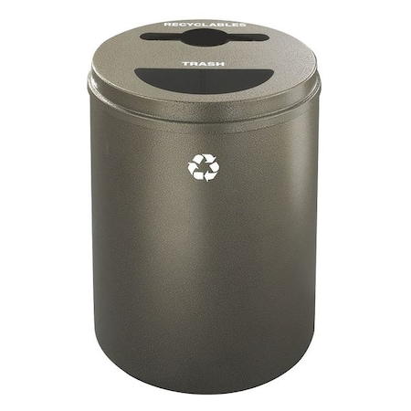 Glaro 33 gal Round Recycling Bin, Open Top, Bronze Vein, Steel, 2 Openings MT-2032BV-BV-R/T
