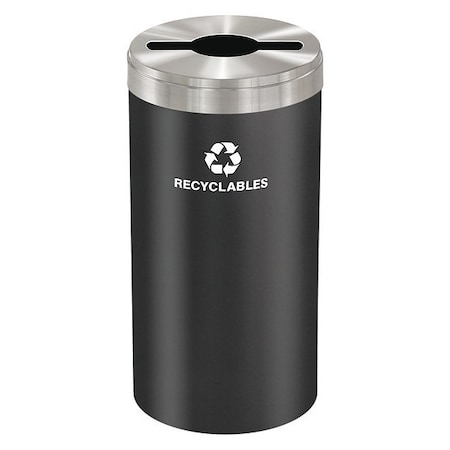 Glaro 23 gal Round Recycling Bin, Open Top, Satin Black/Satin Aluminum, Steel, 1 Openings M-1542BK-SA-R