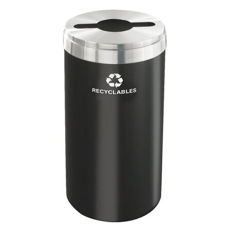 Glaro 15 gal Round Recycling Bin, Open Top, Satin Black/Satin Aluminum, 1 Openings M-1532BK-SA-R