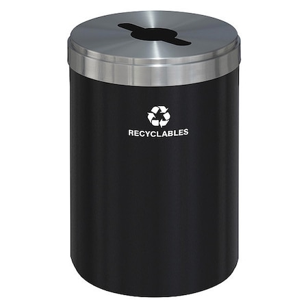 Glaro 41 gal Round Recycling Bin, Open Top, Satin Black/Satin Aluminum, Steel, 1 Openings M-2042BK-SA-R