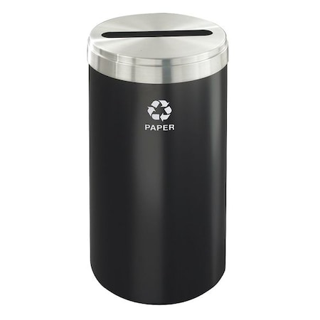 Glaro 15 gal Round Recycling Bin, Open Top, Satin Black/Satin Aluminum, Paper, 1 Openings P-1532BK-SA-P