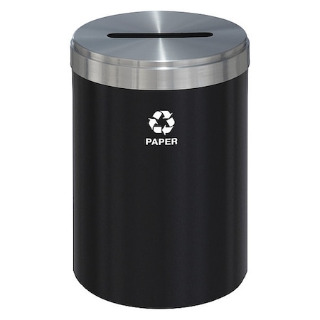 Glaro 41 gal Round Recycling Bin, Open Top, Satin Black/Satin Aluminum, Steel, 1 Openings P-2042BK-SA-P