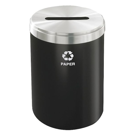 Glaro 33 gal Round Recycling Bin, Open Top, Satin Black/Satin Aluminum, Paper, 1 Openings P-2032BK-SA-P