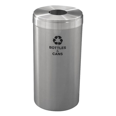 Glaro 23 gal Round Recycling Bin, Open Top, Satin Aluminum, Aluminum, 1 Openings B-1542SA-SA-B&C