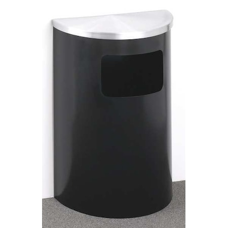 Glaro Wastemaster 6 gal Half-Round Indoor Metal Can, Satin Black/Satin Aluminum, None, Steel, 18 in 1893-BK-SA