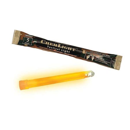 Cyalume Technologies Lightstick, Orange, 5 min., 6 in. L, PK10 9-03630