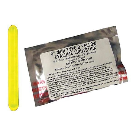 Chemlight By Cyalume Technologies Lightstick, Yellow, 4 hr., 3 in. L, PK25 9-28700PF