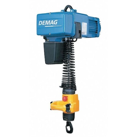 DEMAG Electric Chain Hoist, 250 lb, 9 ft, Hook Mounted - No Trolley, Blue DCM Pro 5-125 1/1 H2.8 V28.8/7.2 230/60