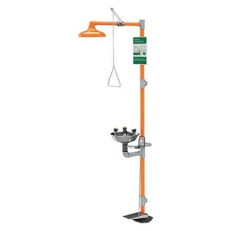 Guardian Equipment Shower with Eyewash, Floor Mount, Galvanized Steel Pipe, 94 3/4 in H, Stainless Steel Bowl, Orange G1909HFC