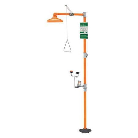Guardian Equipment Shower with Eyewash, Floor Mount, Galvanized Steel Pipe, 90 in H, Orange G1931