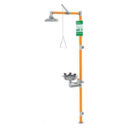 Guardian Equipment Shower with Eyewash, Floor Mount, Stainless Steel Pipe, Stainless Steel Bowl, Orange G1994