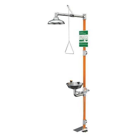 Guardian Equipment Shower with Eyewash, Floor Mount, Stainless Steel Pipe, Stainless Steel Bowl, Orange G1991HFC