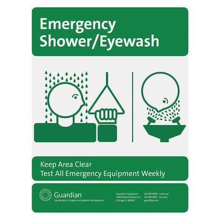 Guardian Equipment Emergency Safety Shower Eyewash Safety Sign, Aluminum, Green; White 250-008G