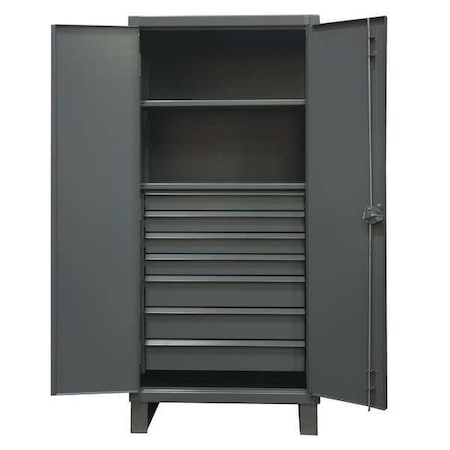 Durham Mfg Combo Drawer Storage Cabinet, 78 in H, 36 in W, 24 in D, Swing, Padlock Hasp, Gray, 7 Drawers HDCD243678-7B95