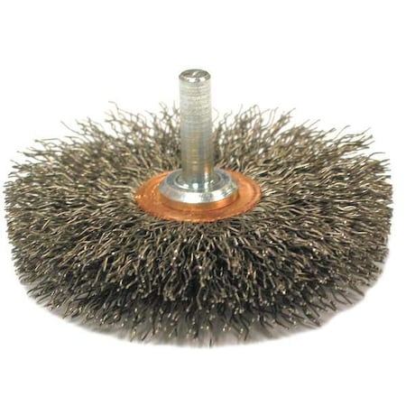 Weiler 3" Narrow Face Stem-Mounted Crimped Wire Wheel .014" Steel 1/4" Stem 17617