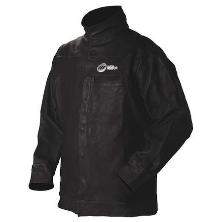 Miller Electric Welding Jacket, Pigskin, 2 oz, 30 in Length, Snaps Closure, 2 Pockets, Black, L 231090