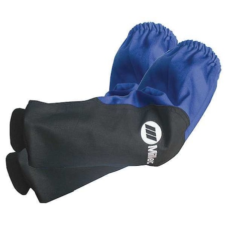 Miller Electric Flame-Resistant Sleeve, Cotton, Leather, 21 in Length, Blue, Elastic Cuff 231096