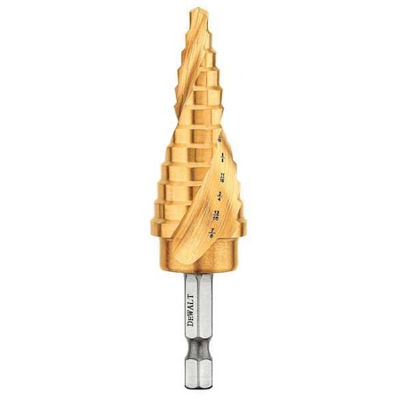 Dewalt Step Drill Bit, 12 Hole Sizes, 3/16 in to 7/8 in, 1/16 Step Increments, Titanium Nitride Coating DWA1786IR