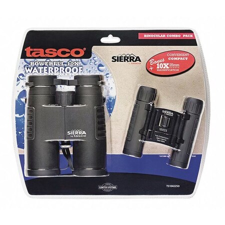 Tasco Cpmact, Waterproof Binocular, 10x/10x Magnification, Roof/Roof Prism, 293 ft./288 ft. Field of View TS104225D