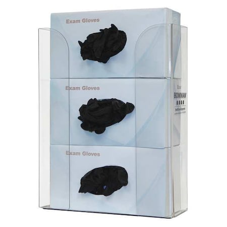 Bowman Dispensers Glove Dispenser, PETG, Holds (3) Boxes , Clear , 14-1/4 in H x 10-1/2 in W x 4 in D GP-330