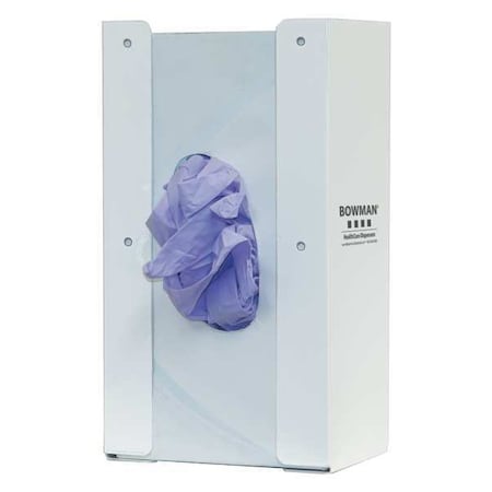 Bowman Dispensers Glove Dispenser, Steel, Holds (1) Box , White , 10 in H x 5-5/8 in W x 3-7/8 in D GB-144