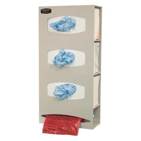 Bowman Dispensers Glove Dispenser, ABS, Holds (3) Boxes, Bag Roll , Beige , 20-1/2 in H x 10-1/8 in W x 4 in D PS004-0212