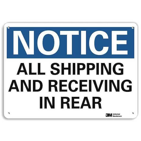 Lyle Notice, All Shipping and Receiving In Rear, 10 in x 14 in, Aluminum, U5-1055-NA_14x10 U5-1055-NA_14x10