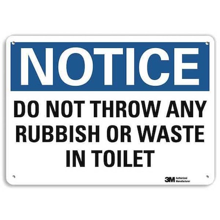 Lyle Notice, Do Not Throw Any Rubbish or Waste In Toilet, 10 in x 14 in, Aluminum, U5-1147-NA_14x10 U5-1147-NA_14x10