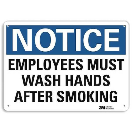 Lyle Notice, Employees Must Wash Hands After Smoking, 7 in x 10 in, Aluminum, U5-1188-NA_10x7 U5-1188-NA_10x7