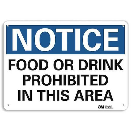 Lyle Notice, Food or Drink Prohibited In This Area, 10 in x 14 in, Aluminum, U5-1230-RA_14X10 U5-1230-RA_14X10