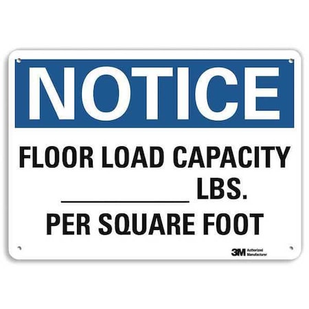Lyle Notice, Floor Load Capacity _ Lbs. Per Square Foot, 7 in x 10 in, Plastic, U5-1226-NP_10X7 U5-1226-NP_10X7