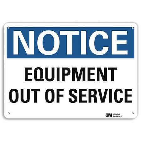 Lyle Notice, Equipment Out of Service, 10 in x 14 in, Horizontal Rectangle, Aluminum, U5-1205-NA_14x10 U5-1205-NA_14x10