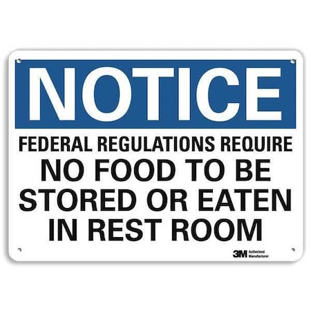 Lyle Federal Regulations Require No Food.In Rest Room, 10 in x 14 in, Aluminum, U5-1218-NA_14x10 U5-1218-NA_14x10