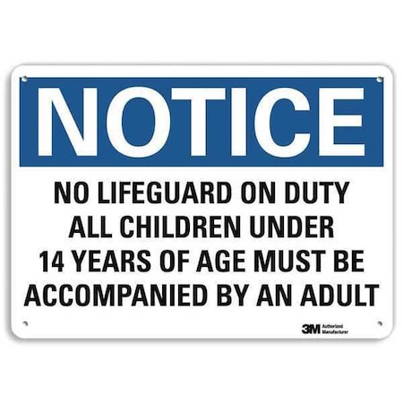 Lyle No Lifeguard On Duty All Children Under 14 Years of Age Must Be., 10 x 14, Aluminum, U5-1383-RA_14X10 U5-1383-RA_14X10