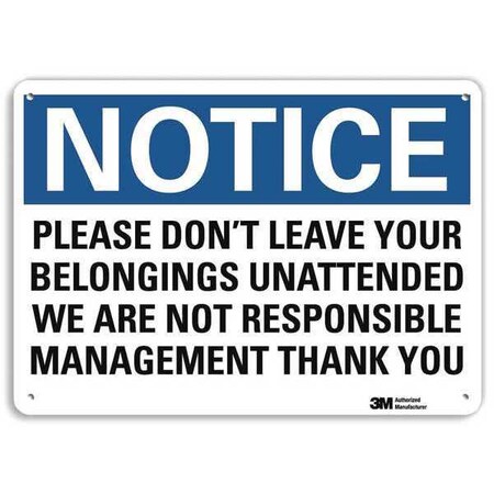 Lyle Notice Sign, 7 in H, 10 in W, Aluminum, Vertical Rectangle, English, U5-1450-RA_10X7 U5-1450-RA_10X7