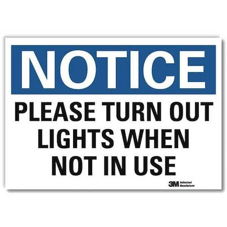 Lyle Notice, Please Turn Out Lights When Not In Use, 10 in x 14 in, Reflective Sheeting, U5-1455-RD_14X10 U5-1455-RD_14X10