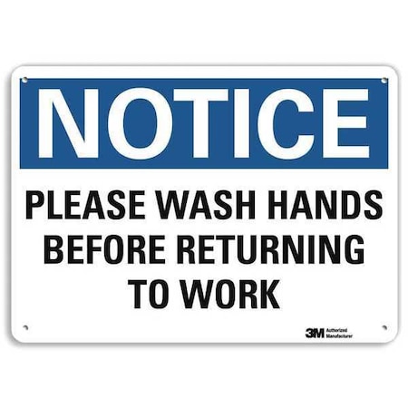 Lyle Notice, Please Wash Hands Before Returning To Work, 7 in x 10 in, Plastic, U5-1456-NP_10X7 U5-1456-NP_10X7