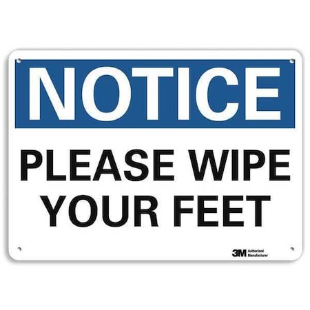 Lyle Notice, Please Wipe Your Feet, 10 in x 14 in, Horizontal Rectangle, Aluminum, U5-1457-NA_14x10 U5-1457-NA_14x10