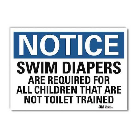 Notice, Swim Diapers Are Required For All Children.,5 in x 7 in, Reflective Sheeting, U5-1535-RD_7X5