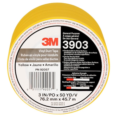 3M Duct Tape, Yellow, 50 yd L, 3 in W 3903