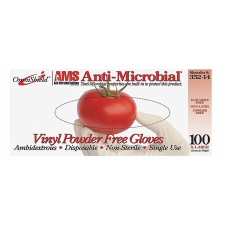 Omni Shield Disposable Gloves, 3.00 mil Palm, Powder-Free, XL, 100 PK, White 352-14