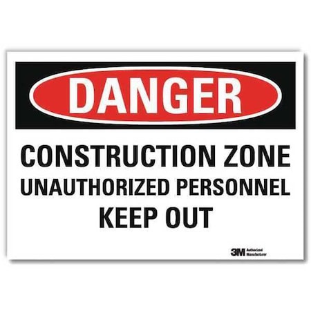 Lyle Danger Sign, 5 in H, 7 in W, Reflective Sheeting, Horizontal Rectangle, English, U3-1253-RD_7X5 U3-1253-RD_7X5