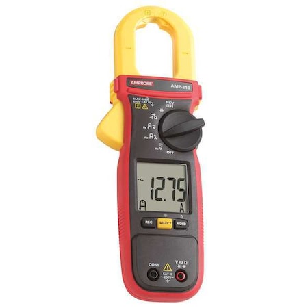 Amprobe Digital Clamp Meter, LCD, 600 A, 1.2 in (30 mm) Jaw Capacity, CAT III 600V Safety Rating AMP-210