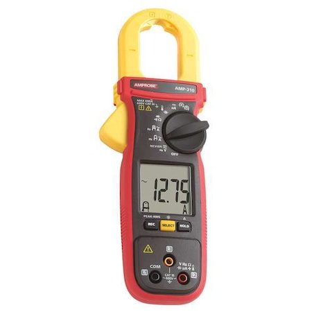 Amprobe Digital Clamp Meter, LCD, 600 A, 1.2 in (30 mm) Jaw Capacity, CAT III 600V Safety Rating AMP-310