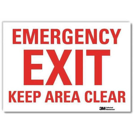 Lyle Exit Sign, Vinyl, 14" W, 10" H, Emergency Exit Keep Area Clear, White U7-1080-RD_14X10