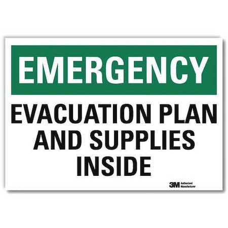 Lyle Exit Sign, Vinyl, 10" W, 7" H, Emergency Evacuation Plan And Supplies Inside, Green, White U7-1072-RD_10X7