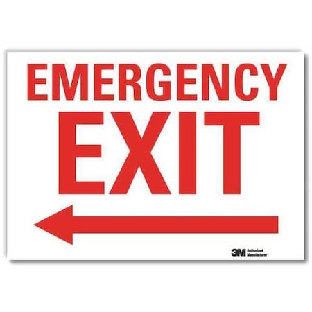 Lyle Exit Sign, Vinyl, 10" W, 7" H, Emergency Exit (Arrow Left), White U7-1076-RD_10X7