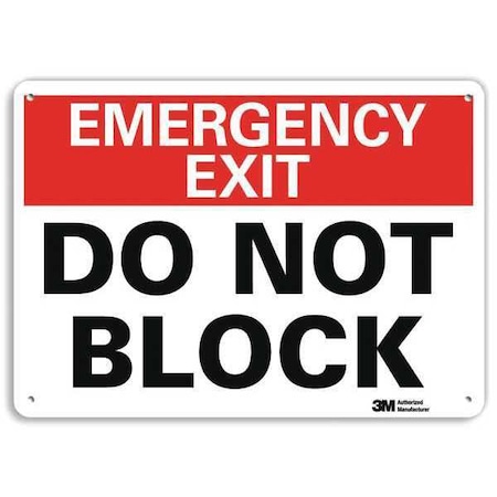 Lyle Exit Sign, Recycled Plastic, 14" W, 10" H, Emergency Exit Do Not Block, White U7-1079-NP_14X10